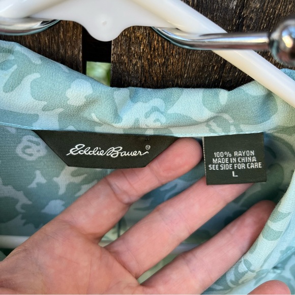 Eddie Bauer Rayon Floral Full Button Down Shirt Dress in Seafoam Sz L - Picture 3 of 13